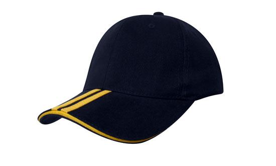Brushed Heavy Cotton Cap with Two Striped Peak and Sandwich