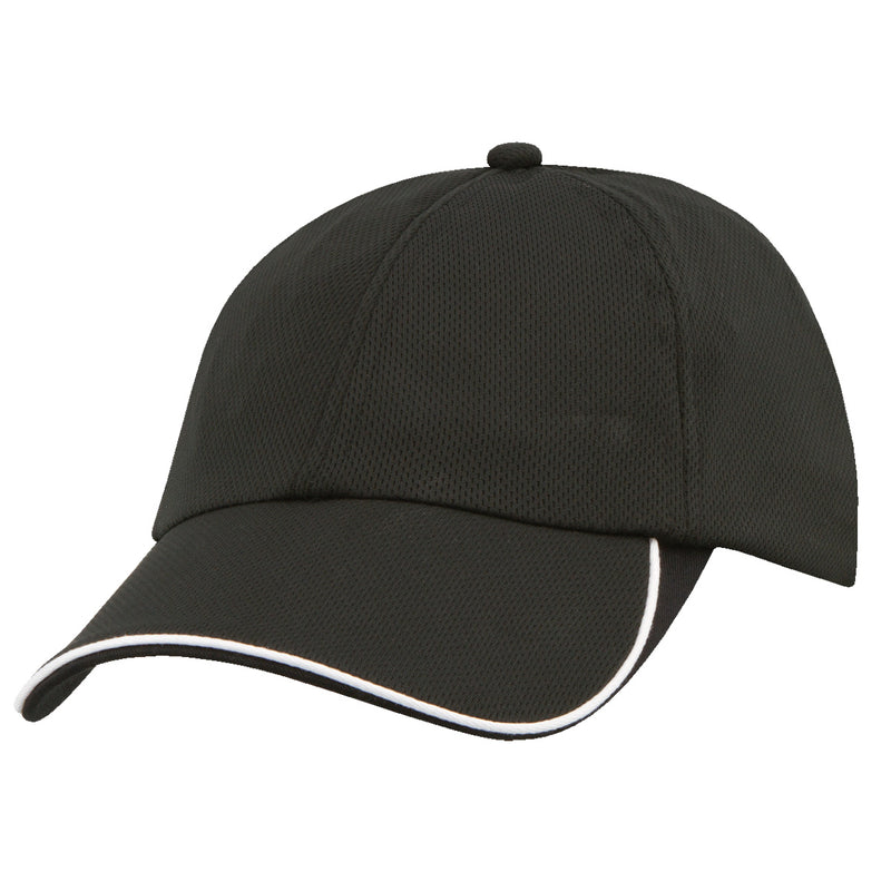 Brushed Heavy Cotton Cap with Indented Peak Black/White/Gold