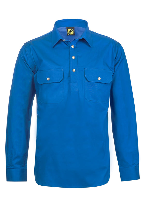 LIGHTWEIGHT LONG SLEEVE HALF PLACKET COTTON DRILL SHIRT WITH CONTRAST BUTTONS WS3029