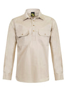 LIGHTWEIGHT LONG SLEEVE HALF PLACKET COTTON DRILL SHIRT WITH CONTRAST BUTTONS WS3029