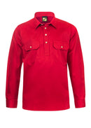 LIGHTWEIGHT LONG SLEEVE HALF PLACKET COTTON DRILL SHIRT WITH CONTRAST BUTTONS WS3029