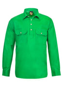 LIGHTWEIGHT LONG SLEEVE HALF PLACKET COTTON DRILL SHIRT WITH CONTRAST BUTTONS WS3029