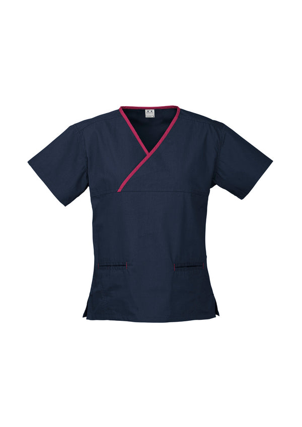 Ladies Contrast Crossover Scrubs Top H10722