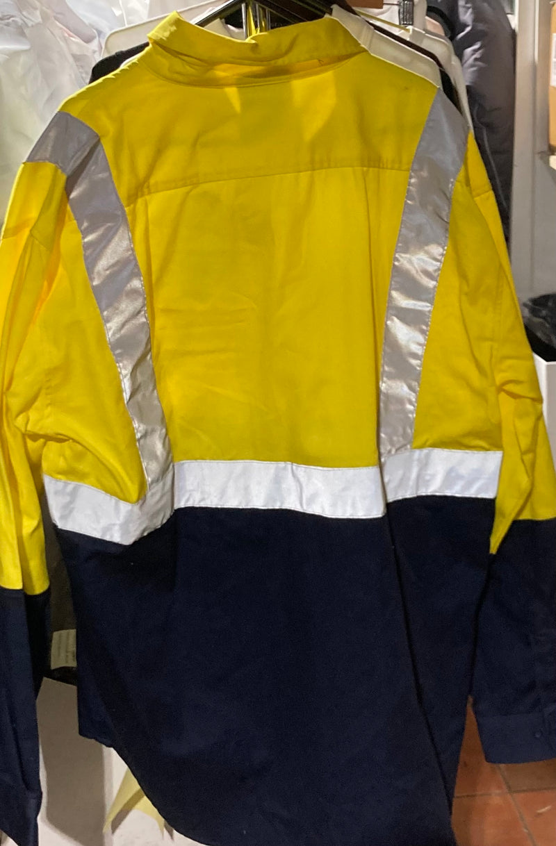 Hi Vis Mens Cotton Drill shirt with Reflective tape Yellow/Navy Size XL Stock Clearance
