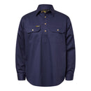 LIGHTWEIGHT LONG SLEEVE HALF PLACKET COTTON DRILL SHIRT WITH CONTRAST BUTTONS WS3029