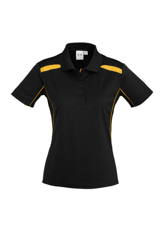 LADIES UNITED SHORT SLEEVE POLO   P244LS Black/Gold Stock Clearance