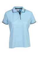P47 Ladies Cooldry Micro Mesh Polo Sky/Navy/White Size 14 Stock Clearance