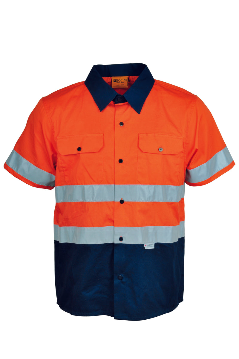 Hi-Vis S/S Cotton Drill Shirt With Reflective Tape