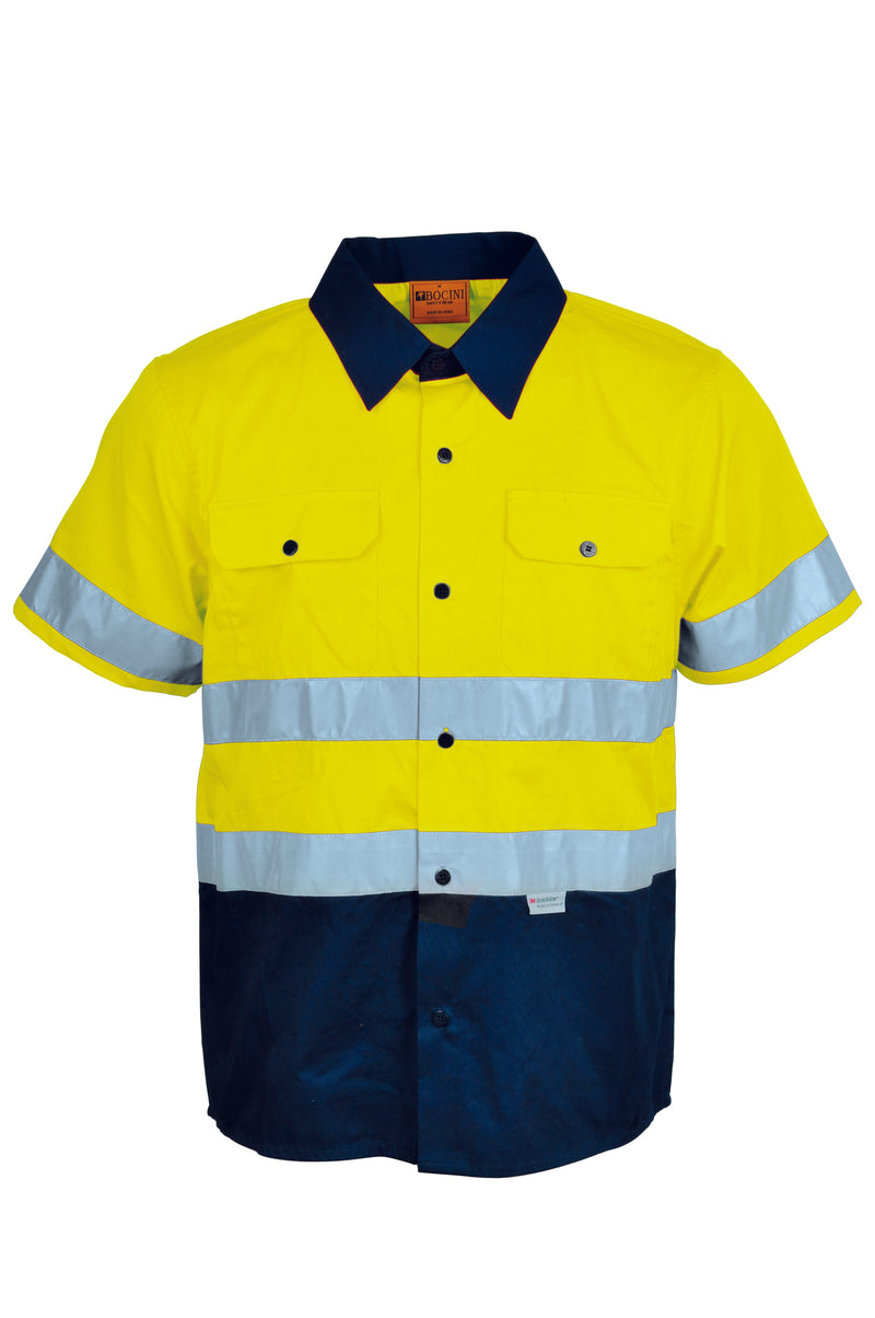 Hi-Vis S/S Cotton Drill Shirt With Reflective Tape