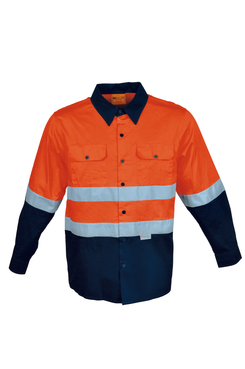 Hi-Vis L/S Cotton Drill Shirt With Reflective Tape