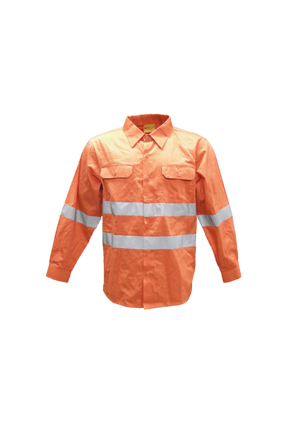 Hi-Vis L/S Cotton Drill Shirt With Reflective Tape "X" Pattern