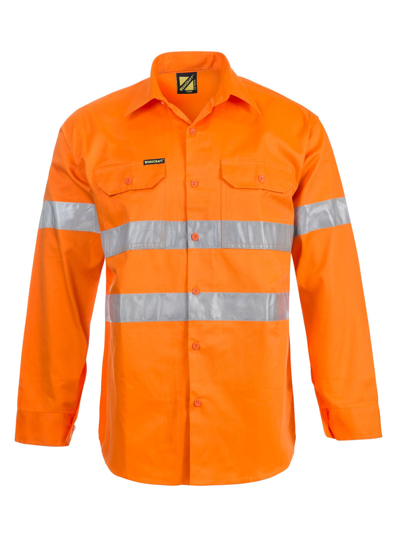 HI VIS LONG SLEEVE COTTON DRILL SHIRT WITH CSR REFLECTIVE TAPE WS4002