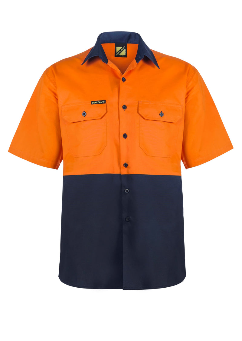 LIGHTWEIGHT HI VIS TWO TONE SHORT SLEEVE VENTED COTTON DRILL SHIRT WS4248