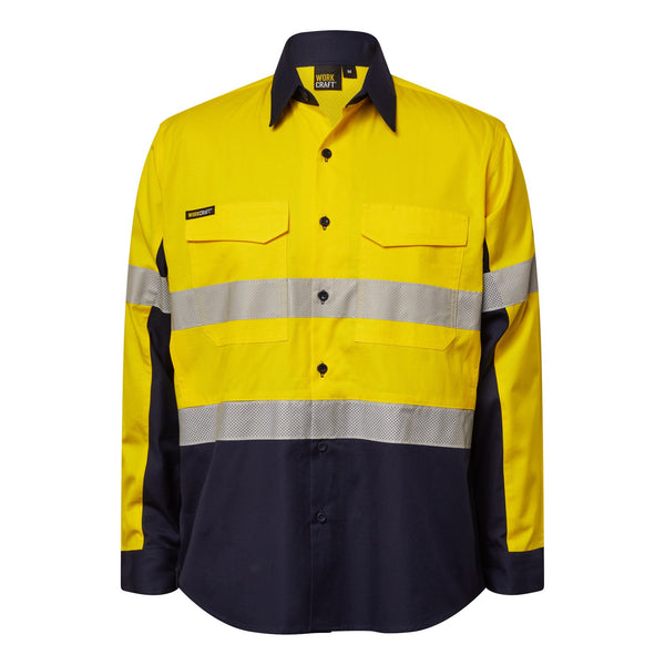 RIPSTOP HI VIS TWO TONE LONG SLEEVE VENTED SHIRT WITH PERFORATED CSR TAPE WS6068
