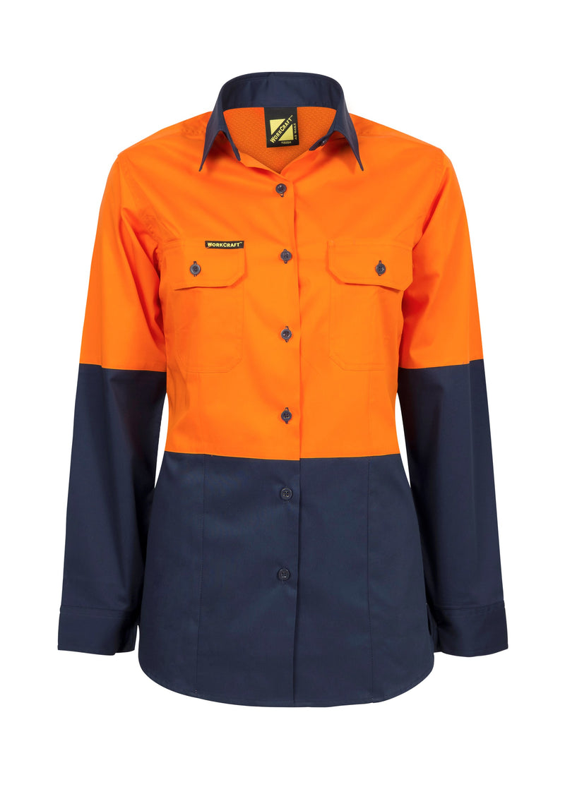 LADIES LIGHTWEIGHT HI VIS TWO TONE LONG SLEEVE VENTED COTTON DRILL SHIRT WSL502