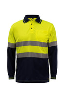 HI VIS TWO TONE LONG SLEEVE MICROMESH POLO WITH POCKET AND CSR REFLECTIVE TAPE WSP409