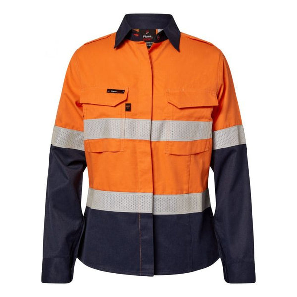 TORRENT HRC2 LADIES HI VIS TWO TONE OPEN FRONT SHIRT WITH GUSSET SLEEVES AND FR REFLECTIVE TAPE FSL016A