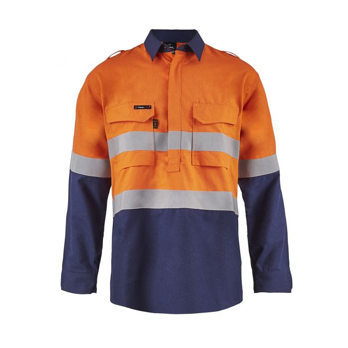 TORRENT HRC2 MENS HI VIS TWO TONE CLOSE FRONT SHIRT WITH GUSSET SLEEVES AND FR REFLECTIVE TAPE