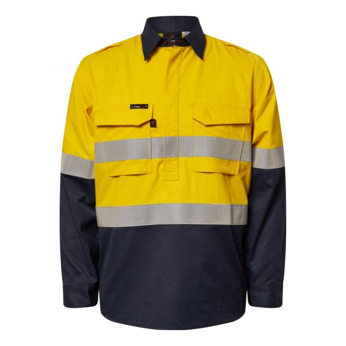 TORRENT HRC2 MENS HI VIS TWO TONE OPEN FRONT SHIRT WITH GUSSET SLEEVES AND FR REFLECTIVE TAPE FSV014A
