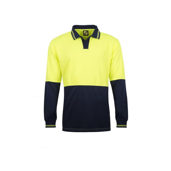 HI VIS TWO TONE FOOD INDUSTRY LONG SLEEVE MICROMESH POLO WITH NO POCKET OR BUTTONS WSP206