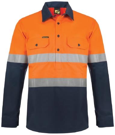 HEAVY DUTY HYBRID TWO TONE HALF PLACKET COTTON DRILL SHIRT WITH GUSSET SLEEVES AND CSR REFLECTIVE TAPE WS6031