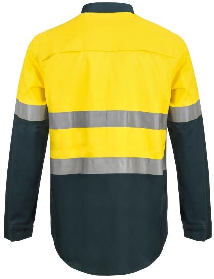 LIGHTWEIGHT HI VIS TWO TONE HALF PLACKET VENTED COTTON DRILL SHIRT WITH SEMI GUSSET SLEEVES AND CSR REFLECTIVE TAPE WS6032