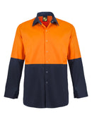 LIGHTWEIGHT HI VIS TWO TONE LONG SLEEVE VENTED COTTON DRILL FOOD INDUSTRY SHIRT WITH PRESS STUDS AND NO POCKETS WS3045