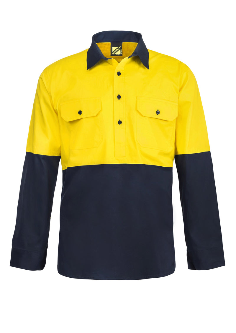 LIGHTWEIGHT HI VIS TWO TONE HALF PLACKET VENTED COTTON DRILL SHIRT WITH SEMI GUSSET SLEEVES WS4255