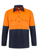 LIGHTWEIGHT HI VIS TWO TONE HALF PLACKET VENTED COTTON DRILL SHIRT WITH SEMI GUSSET SLEEVES WS4255