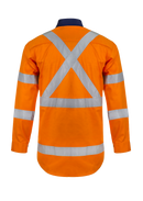 HI VIS TWO TONE FRONT LONG SLEEVE COTTON DRILL SHIRT WITH X PATTERN CSR REFLECTIVE TAPE WS6020
