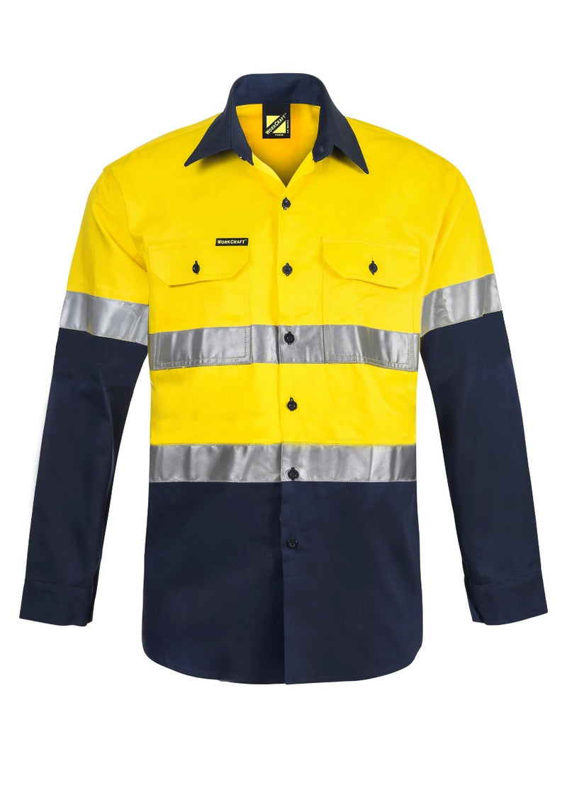 HEAVY DUTY HYBRID TWO TONE HALF PLACKET COTTON DRILL SHIRT WITH GUSSET SLEEVES AND CSR REFLECTIVE TAPE WS6031