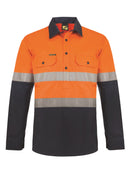 LIGHTWEIGHT HI VIS TWO TONE HALF PLACKET VENTED COTTON DRILL SHIRT WITH SEMI GUSSET SLEEVES AND CSR REFLECTIVE TAPE WS6032