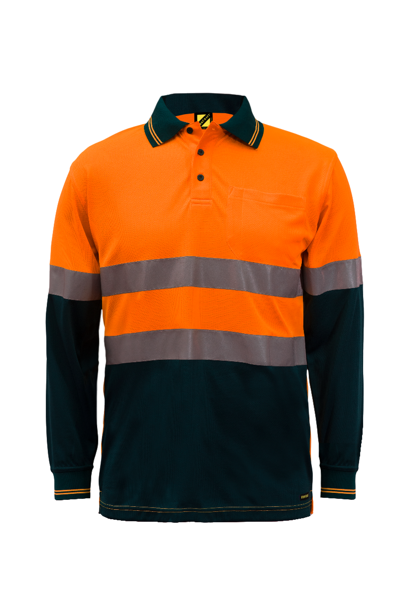 HI VIS TWO TONE LONG SLEEVE MICROMESH POLO WITH POCKET AND CSR REFLECTIVE TAPE WSP409