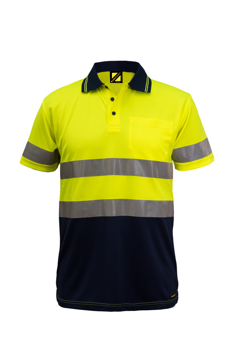 HI VIS TWO TONE SHORT SLEEVE MICROMESH POLO WITH POCKET AND CSR REFLECTIVE TAPE WSP410